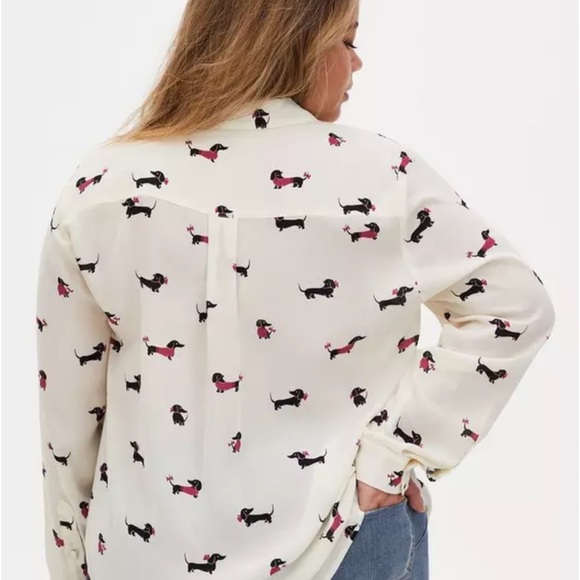 Torrid Cream lightweight button up Top with Playful Dachshund Print - Picture 6 of 6